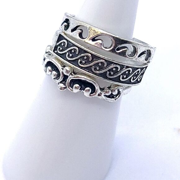 3 pc Set Stackable Gypsy Boho Knuckle Rings Wave Filagree Silver Zinc Alloy - Picture 2 of 6